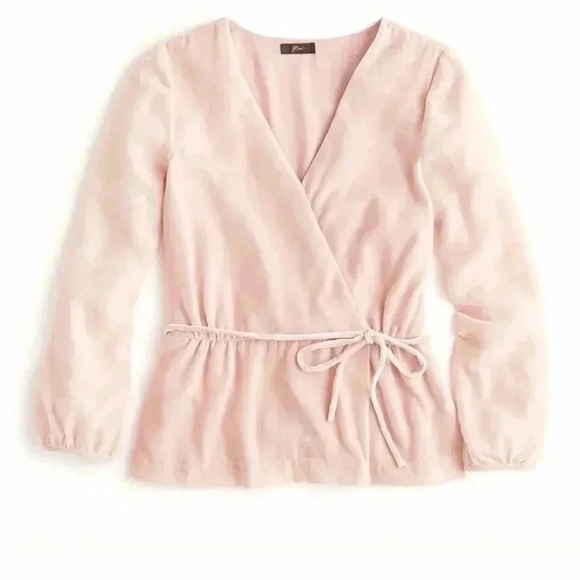 J.  Crew Velvet Faux-wrap top Blouse draped Blush Stretchy J4962 sz 0 - Picture 2 of 9